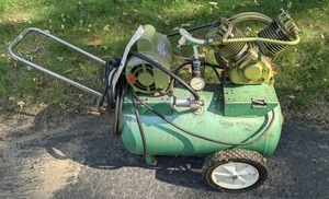 lot 9 image: Vintage Montgomery Ward 12 Gal. Portable Air Compressor