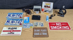 lot 62 image: Vintage Porter Microscope, Minnesota License Plates, Franklin Wordmaster, & More
