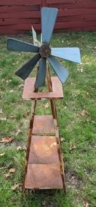 lot 8 image: Standing Metal and Wood Crafted Windmill Yard Sculpture Dcor