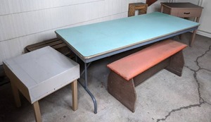lot 67 image: Vintage Tables, Benches, Stool, & More