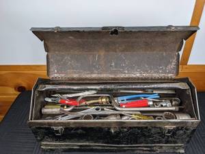lot 24 image: Toolbox with Screwdrivers, Pliers, Wrenches and More