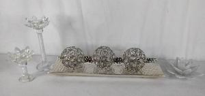 lot 348 image: Tealight Candle Holder, Hammered Tray, (3) Decorative Spheres