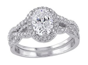 lot 392 image: Sofia B. Sterling Silver Oval CZ Halo Bridal Ring, Size 8
