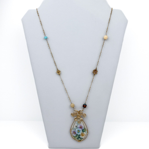 lot 12 image: Donna Owen Signed Painted Porcelain, Hand Made Drop Pendant, Opera Necklace.