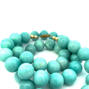 lot 14 image: Grassman-Blake Amazonite, Opera Length Yellow Gold Filled Bead Necklace. Stylish Look