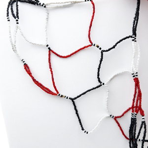 lot 42 image: Ethnic tribal pattern, Unknown Maker, Glass Seed Bead, Multi-Strand, Net-Stitch Necklace.