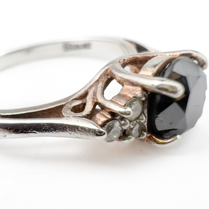 lot 50 image: Stauer Partly Rose Plated Sterling Silver Ring, Set With Black Stone (Likely Onyx). Size 6.75 - 7.