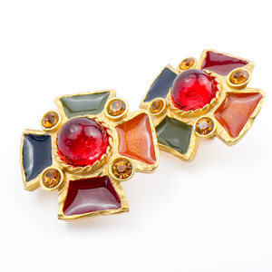 lot 20 image: Yosca Yellow Plated Metal Clip-On Earrings. Maltese Cross Style.