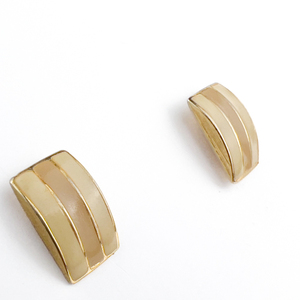 lot 38 image: Napier Yellow Plated Metal Post Back Pierced Earrings. Cream Inlay Details.