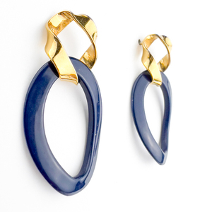 lot 67 image: Monet Yellow Plated Metal Dangle Earrings . Blue Enamel.