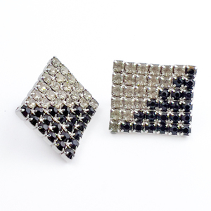 lot 124 image: White Metal Clip-On Earrings. Black & White Panels.