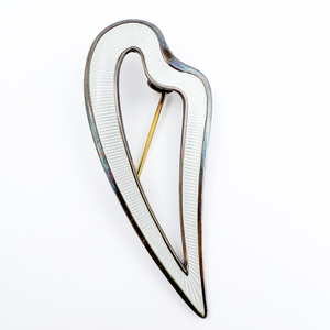 lot 10 image: Aksel Holmsen (Norway) Elongated Heart, Guilloche Enamel Gold Plated Sterling Brooch.