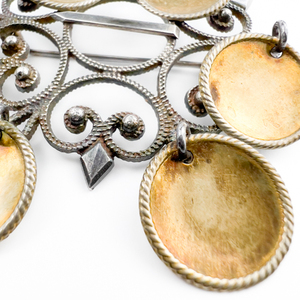 lot 27 image: Aksel Holmsen (Norway) Traditional Handmade Norwegian Golden Spoon 830 Silver Solje Brooch.