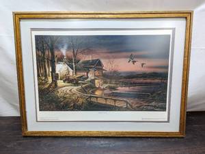 lot 49 image: Framed Terry Redlin Hunters Haven Print