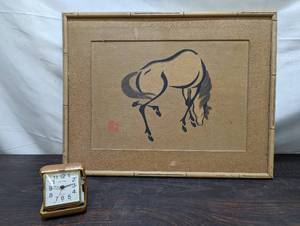 lot 59 image: Framed Art And Desk Watch