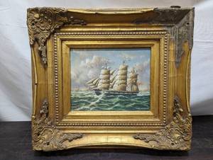 lot 97 image: Framed Old Wood Panel Painting