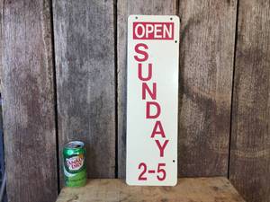 lot 39 image: OPEN Sunday 2-5 Metal Sign