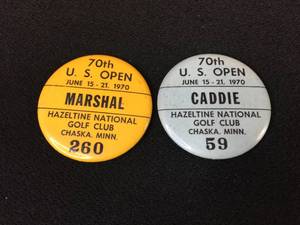 lot 71 image: Vintage 1970 U.S. OPEN Marshal & Caddie Golf Pins