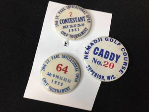 lot 72 image: 3 Vintage Golf Pins Nemadji - St Paul Invitational