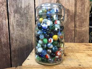 lot 136 image: Vintage Marbles in Old Canning Jar
