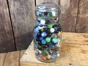 lot 138 image: Vintage Marbles In Old Canning Jar