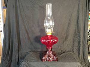lot 167 image: Antique Ruby Red Kerosene Lamp