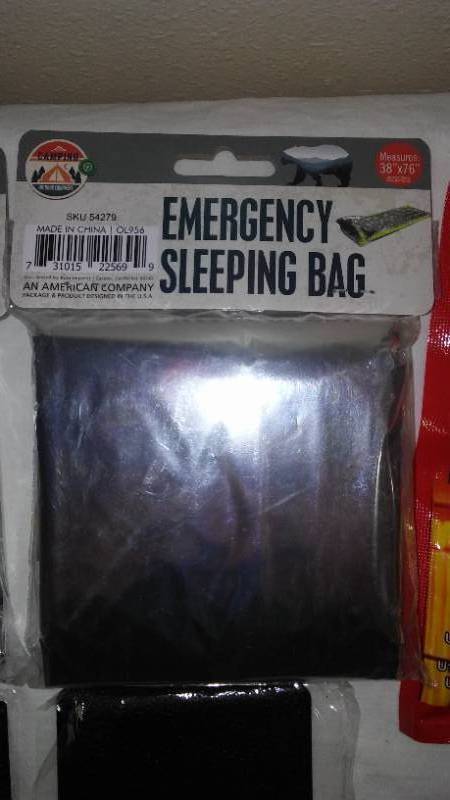 lot 740 image: Emergency Sleeping bags (2), Hand Warmers, Emergency Tool.