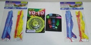 lot 508 image: Light Up Yo-yo, Flying Gliders (2) and LED Finger Lights.