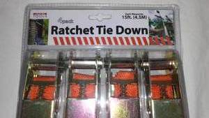 lot 517 image: 4 Pack 15 Ratchet Tie-Down Set.