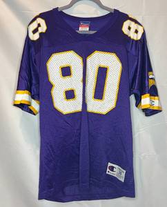 lot 38 image: Chris Carter Minnesota Vikings Football Jersey, size Small  36, Champion Authenic Brand, retrovintage