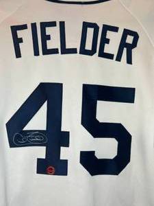 lot 12 image: Cecil Fielder Signed Jersey with Sports Integrity Authentic Certification, size Large Tall, New With Tags Majestic MLB Genuine Brand, Detroit Tigers Baseball Autograph