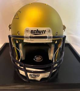 lot 3 image: Stefon Diggs Signed Helmet with JSA Certification, Full Sized Gold Schutt Minnesota Vikings Helmet, very unique, case included, autograph