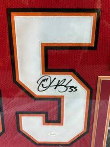 lot 8A image: Derrick Brooks Signed Jersey Custom Framed and Matted with JSA Certification 36x32, Tampa Bay Buccaneers Football