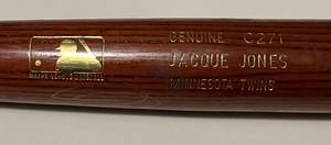 lot 4A image: Jacque Jones Game Used and Signed Baseball Bat - Authenticated and Inscribed ALCD Champs