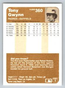lot 3B image: Tony Gwynn RC 1983 Fleer #360 Rookie Vintage Baseball Card