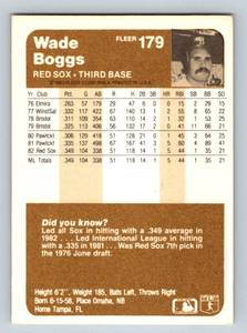 lot 54B image: Wade Boggs RC 1983 Fleer #179 Vintage Rookie Baseball Card