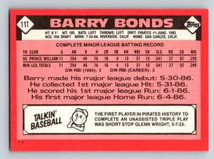 lot 59B image: Barry Bonds RC 1986 Topps Traded #11T Vintage Rookie Baseball Card