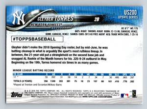 lot 62B image: Gleyber Torres RC 2018 Topps Update Series #US200 Rookie Baseball Card