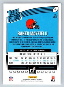 lot 66B image: Baker Mayfield RC 2018 Donruss Rated Rookie #303 Football Card