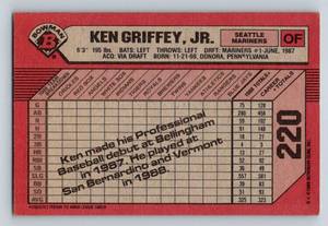 lot 74B image: Ken Griffey Jr. RC 1989 Bowman #220 Rookie Baseball Card