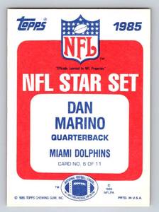 lot 75B image: 1985 Topps NFL Star Set Dan Marino HOF Card #6 of 11 Miami Dolphins Football