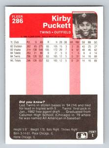 lot 77B image: Kirby Puckett RC 1985 Fleer #286 Minnesota Twins Rookie Baseball Card