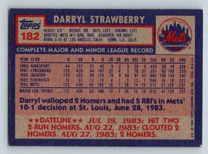 lot 79B image: Darryl Strawberry RC 1984 Topps #182 Rookie Baseball Card