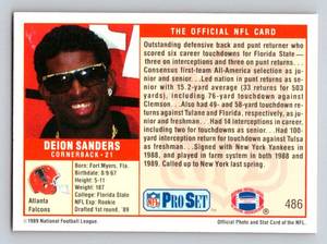 lot 81B image: Deion Sanders RC 1989 Pro Set #486 Coach Prime Rookie Football Card