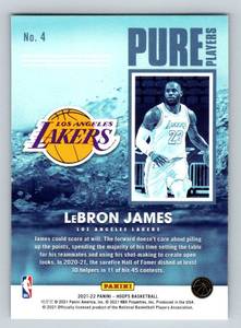 lot 84 image: LeBron James 2021-22 Hoops Pure Players #4 Basketball Card