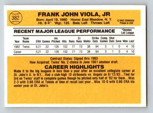 lot 85 image: Frank Viola RC 1983 Donruss #382 Minnesota Twins Rookie Baseball Card