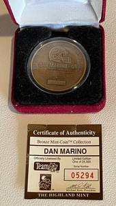 lot 93 image: Dan Marino Bronze Mint Coin with COA, NFL Football