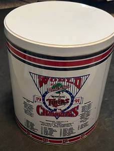 lot 129 image: Minnesota Twins 1991 World Series Commemorative Tin Baseball