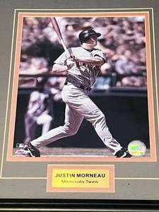 lot 132 image: Justin Morneau 8x10 Framed and Matted Photo with MLB Certification Minnesota Twins Baseball