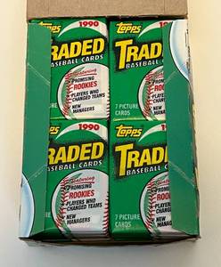 lot 135 image: 1990 Topps Traded Baseball Cards Wax Pack Box, 30 Packs